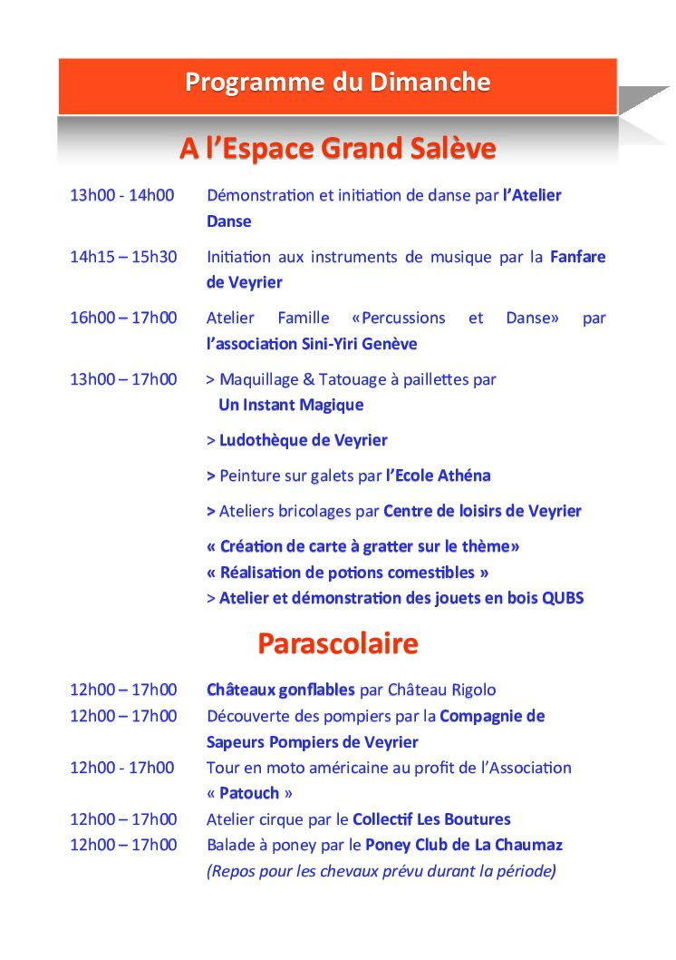 Prog. Dimanche - A l'Espace Grand Salève