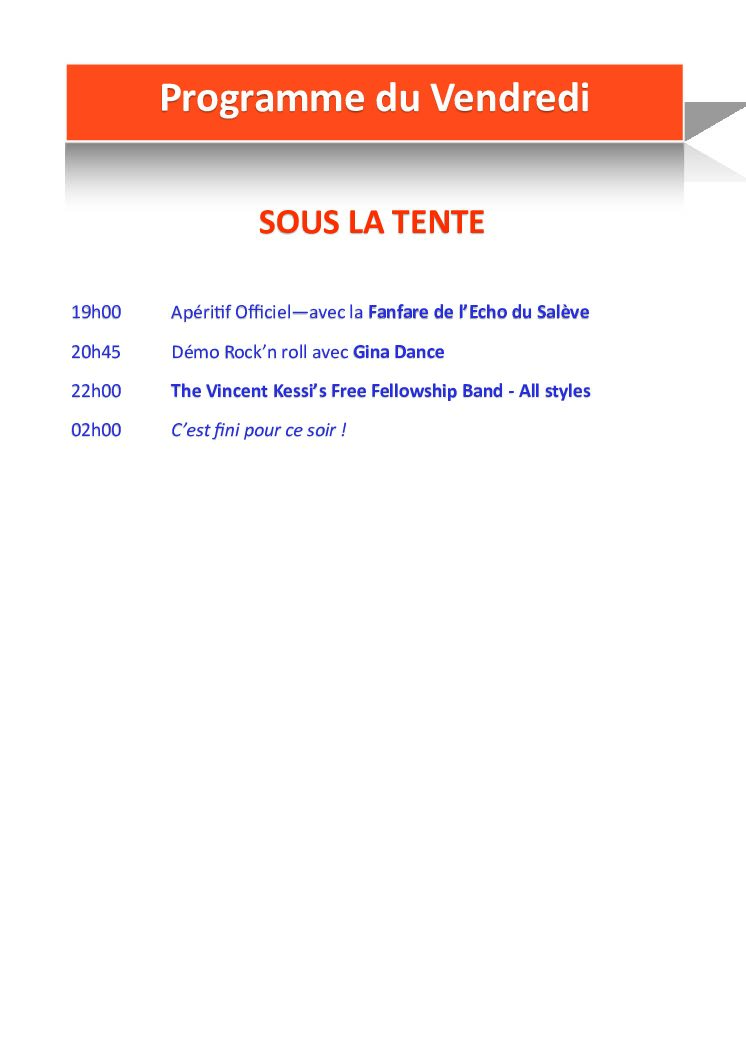 Prog. Vendredi - Sous la Tente