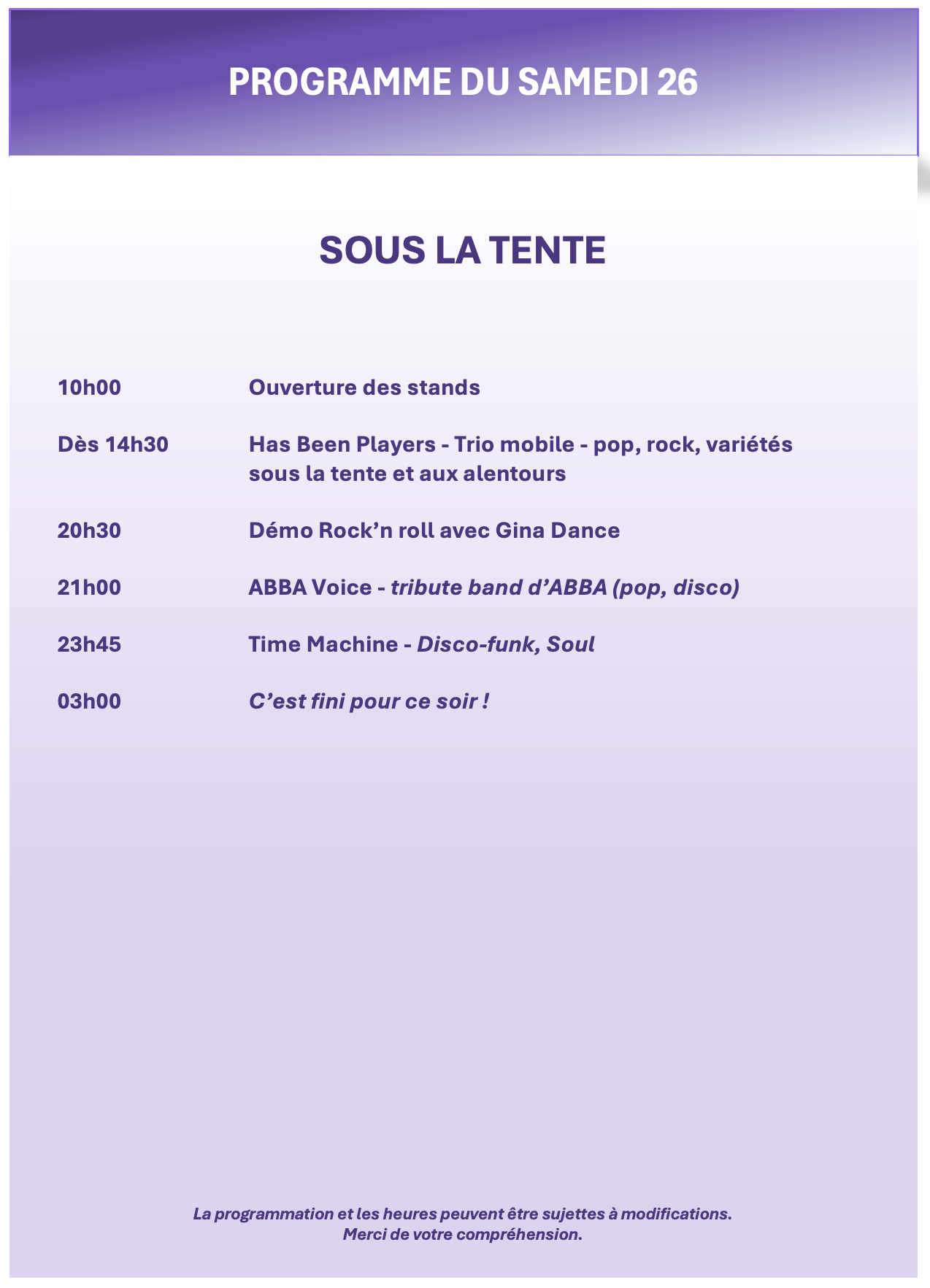 Samedi 26 - Sous la tente